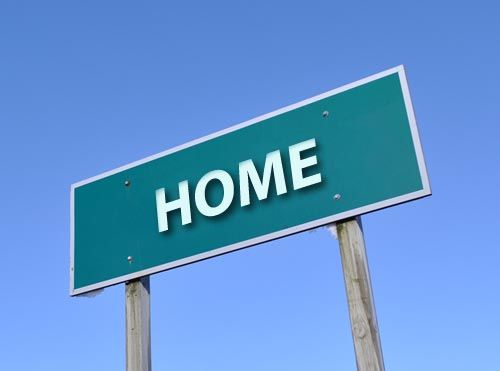 A sign that says 'home'