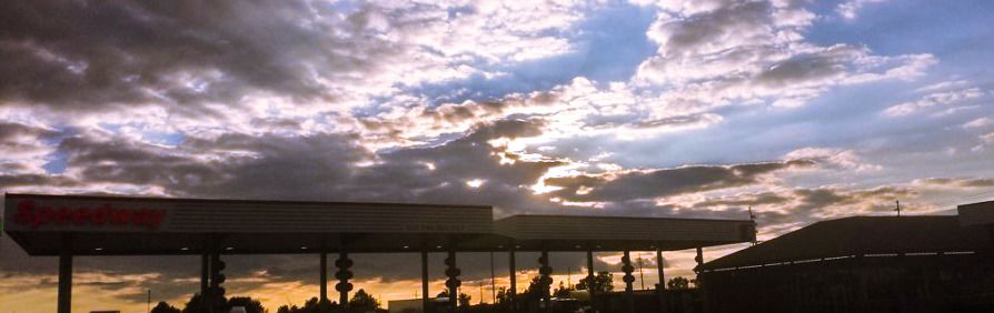 Sunset over a truck stop
