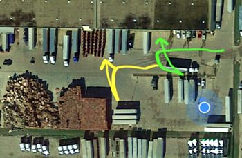 diagram of a truck backing up during the CDL backing exam